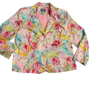 Notches Plus 1X Colorful Floral Blazer Long Lined Jacket